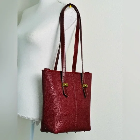 Vintage Dooney and Bourke Pebbled Leather Tote Bag in Deep Burgundy Color - Picture 2 of 12